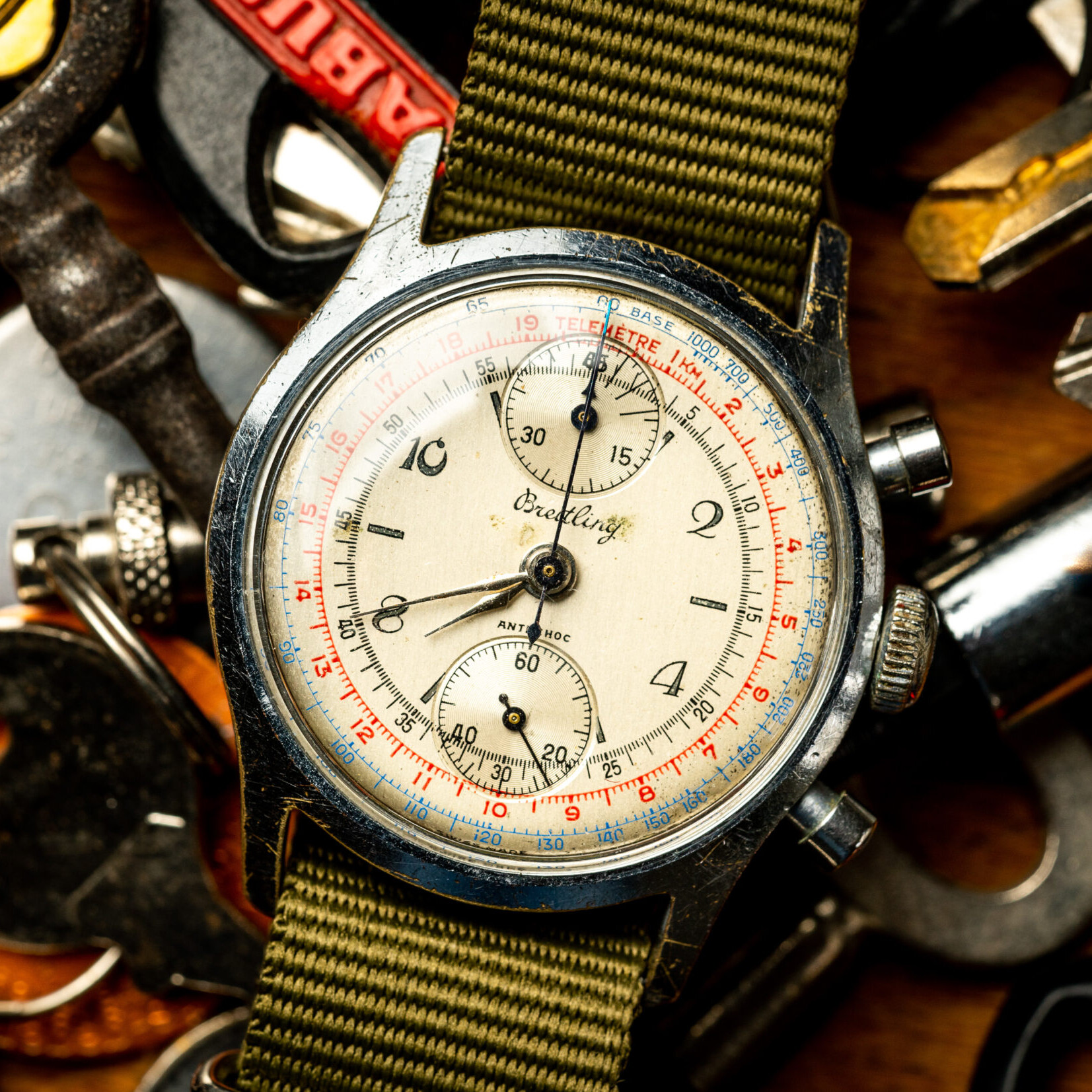 vintage breitling chronograaf verchroomd tachymeter horloge